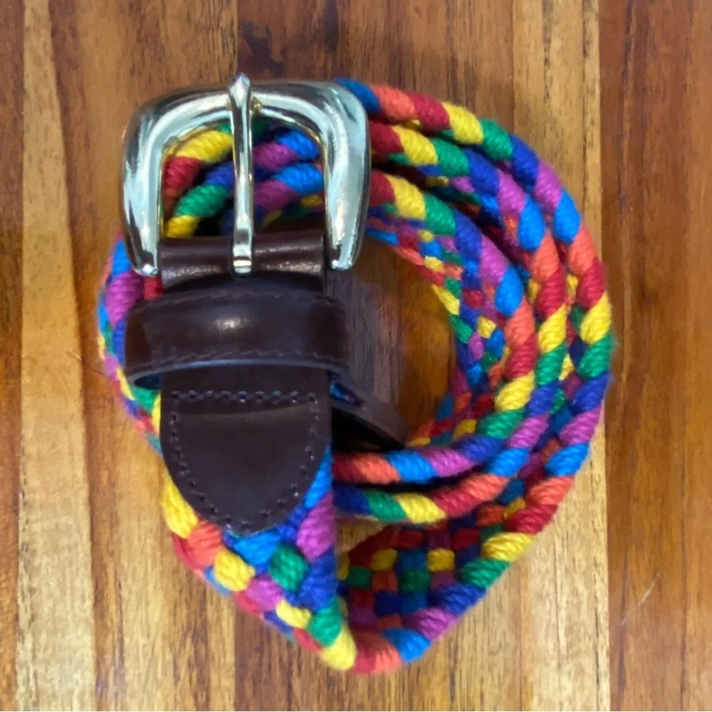 Vintage Rainbow Vibrant Woven Belt with Gold Buckle size Large